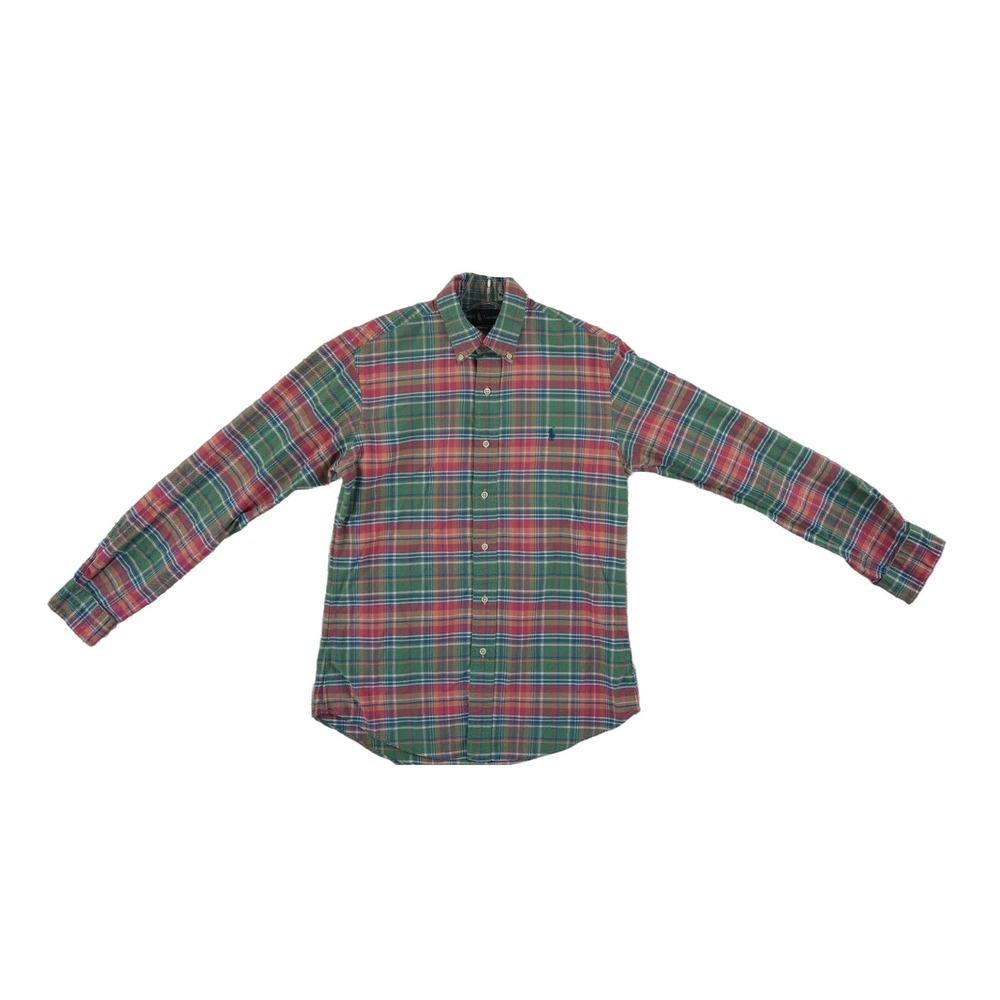 Ralph Lauren Button Down Shirt Men Size Small Green Plaid Custom Fit 100% Cotton